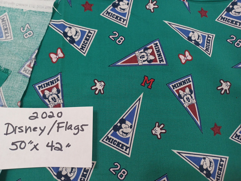 Cheer Flags Mickey Minnie Springs Disney Green Cotton Fabric 1 Pc 50"x 42"